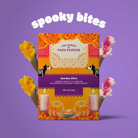PREVENTA  de Spooky bite 250 gr  🎃🍠 premios para perro con camote y calabaza / Dia de muertos